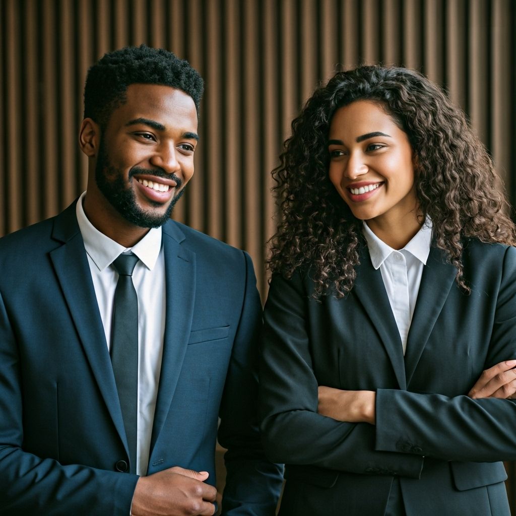 Elegant mixed-race couple in business attire