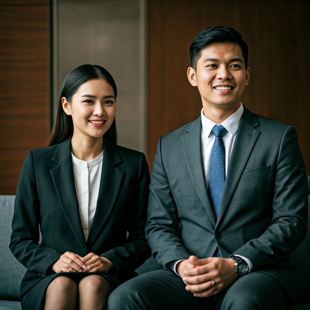 Sophisticated Asian couple in elegant attire